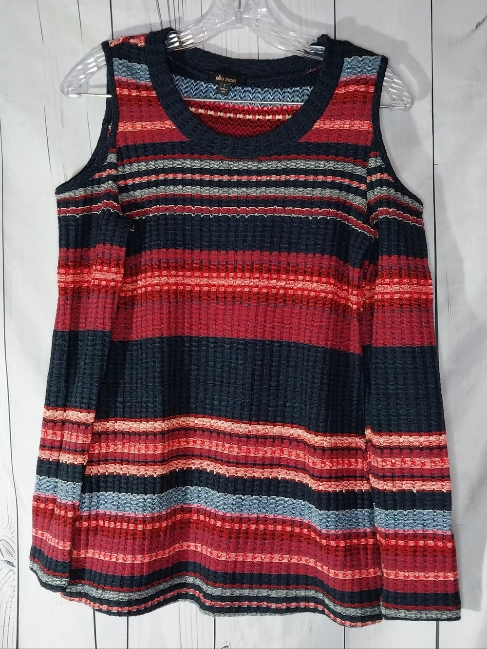 Ella Moss Cold Shoulder Striped Waffle Knit Boho Sweater